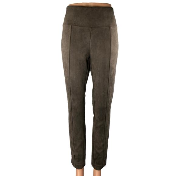 Andrew Marc Brown Faux Suede Leather High Waisted Straight Trousers Pants Size S - Picture 1 of 5